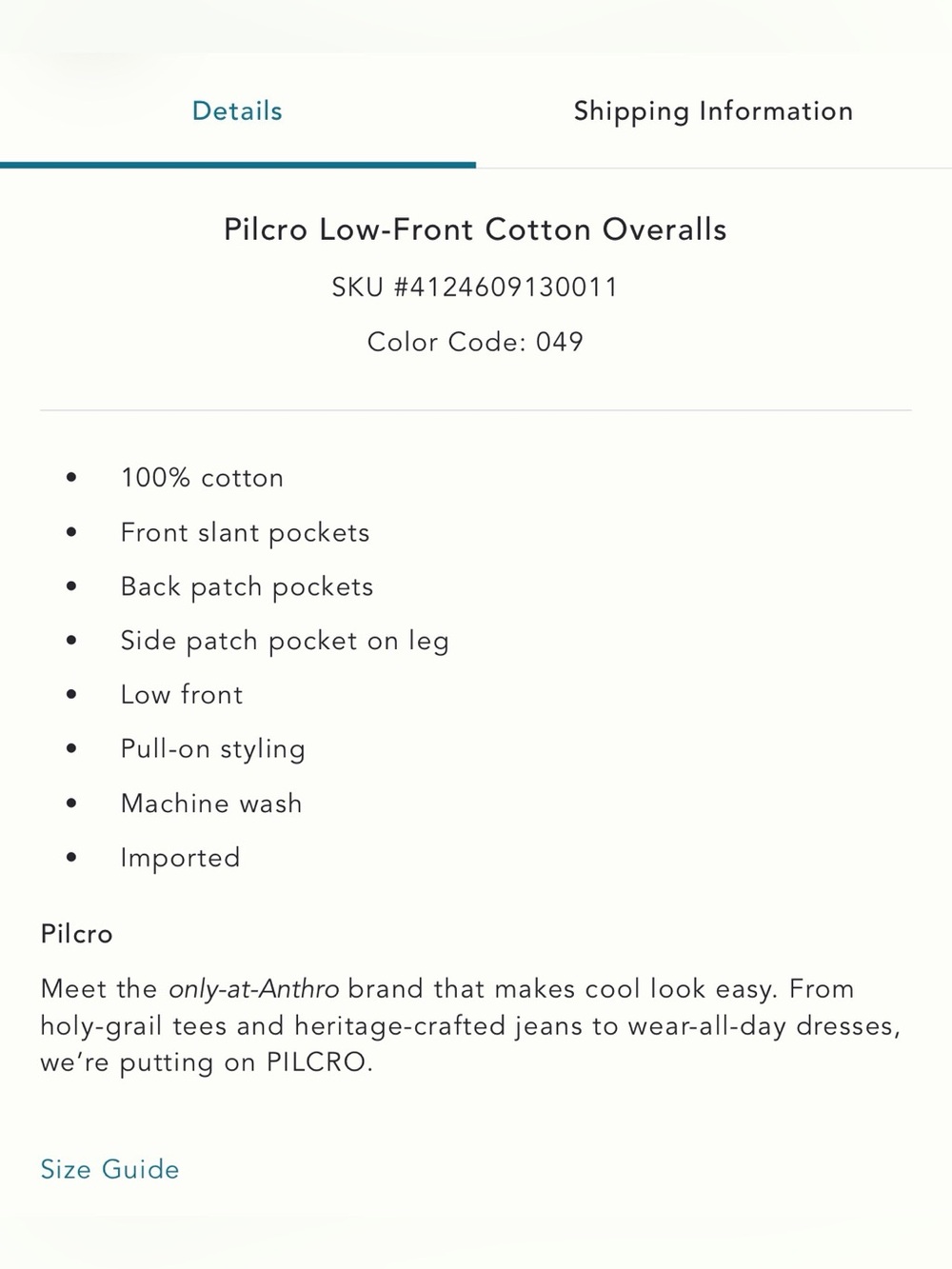 Anthropologie Pilcro Low-Front Cotton Overalls jumpsuit - Picture 5 of 10